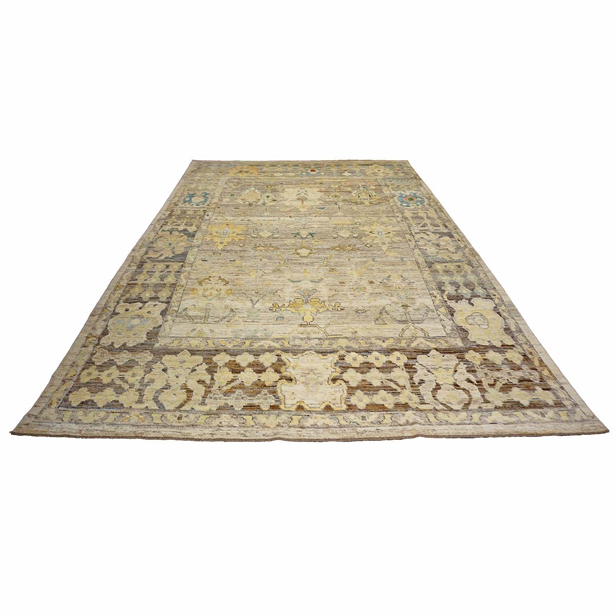 21st Century Turkish Oushak 9X13 Gold, Ivory & Slate Blue Handmade Runner Rug #1144139 image 6