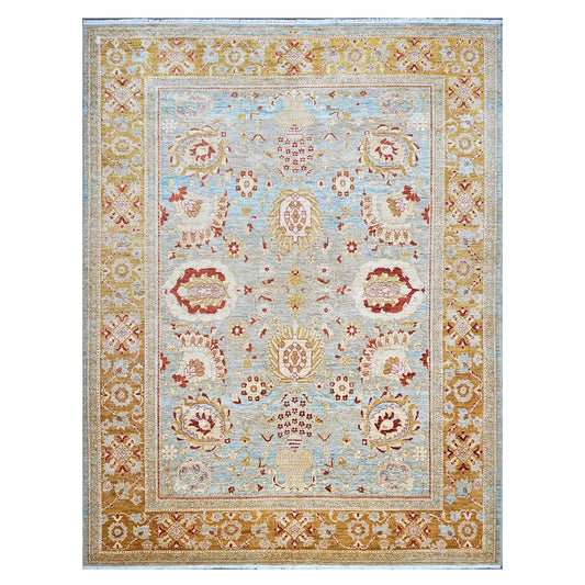 21st Century Afghan Oushak 9x12 Blue & Gold Handmade Area Rug #1144045 image 0