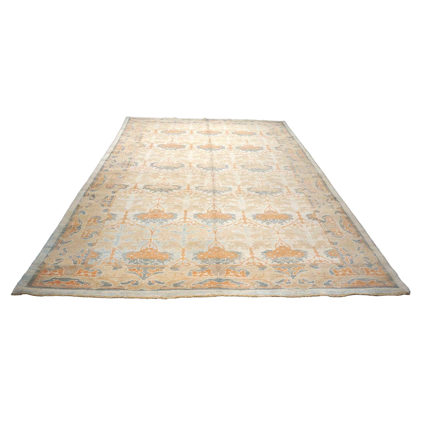 21st Century Turkish Donegal Wool & Hemp 9X13 Ivory, Light Blue & Orange Handmade Area Rug #1140032