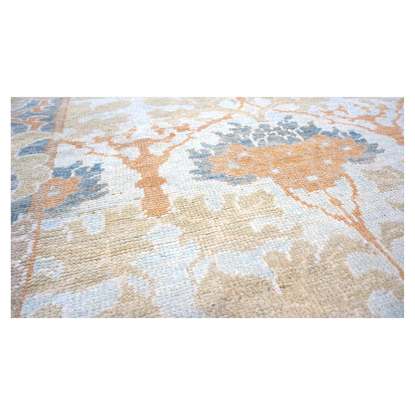 21st Century Turkish Donegal Wool & Hemp 9X13 Ivory, Light Blue & Orange Handmade Area Rug #1140032