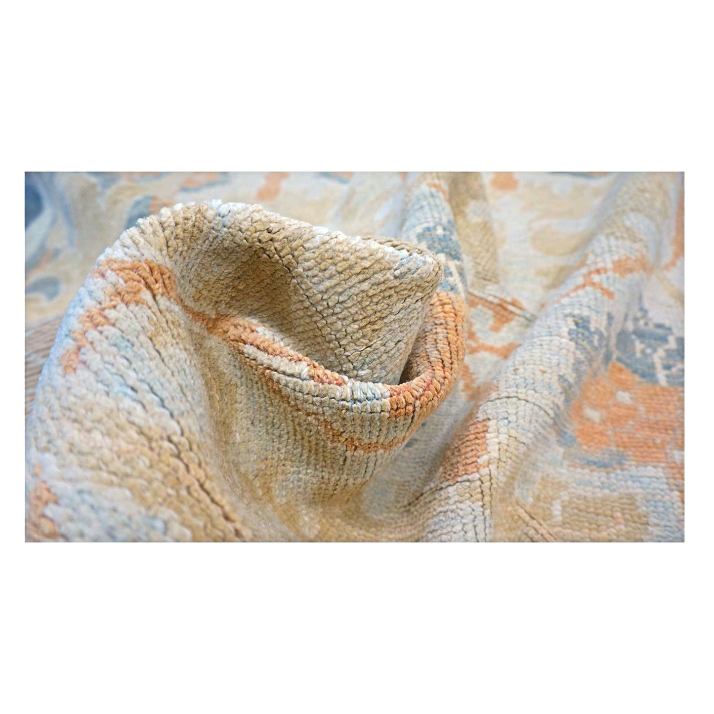 21st Century Turkish Donegal Wool & Hemp 9X13 Ivory, Light Blue & Orange Handmade Area Rug #1140032