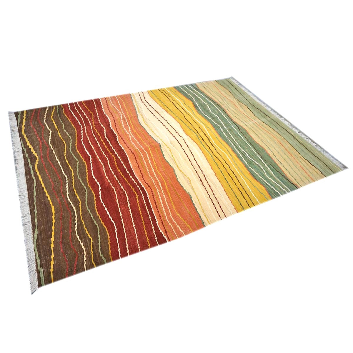 Persian Safari Kilim Wool 7x9 Multicolor Striped Handmade Area Rug # 1140045