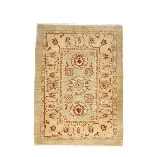 Persian Sultanabad Wool 4 x 5 Beige, Ivory & Red Handmade Area Rug #1140054