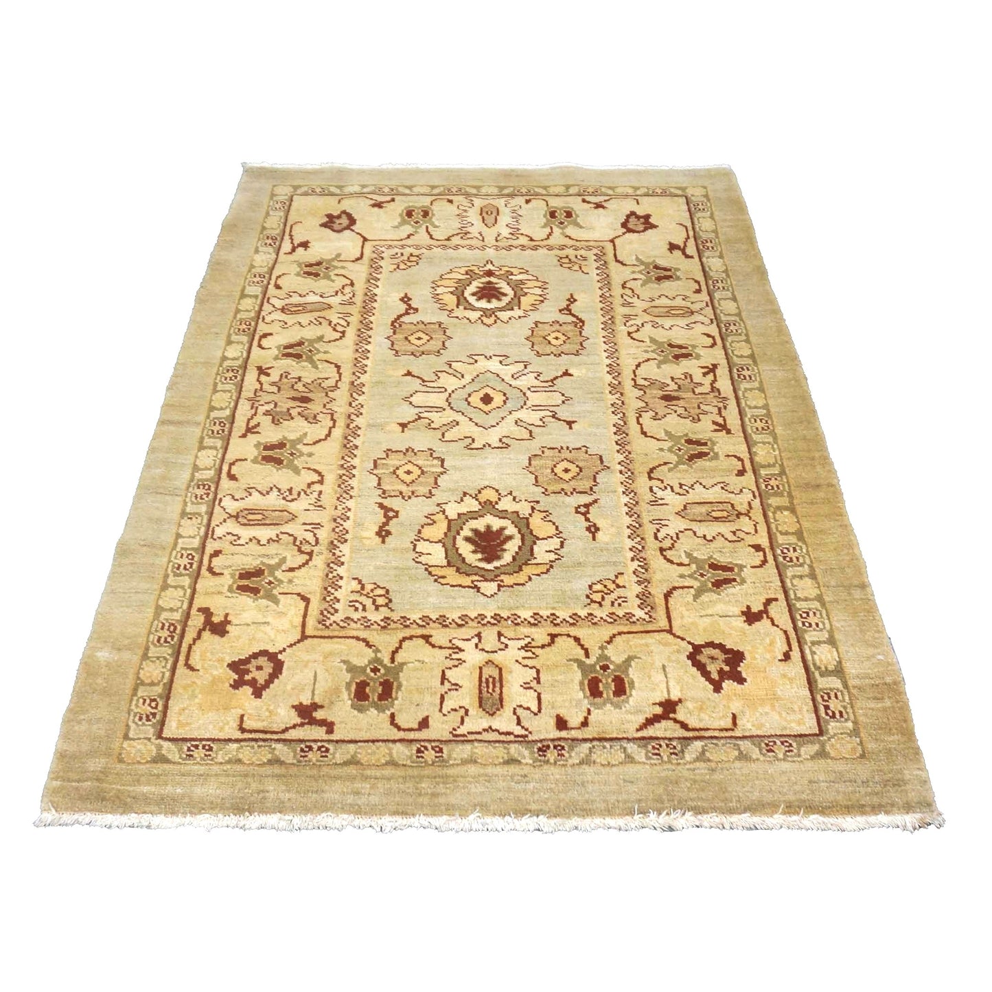 Persian Sultanabad Wool 4 x 5 Beige, Ivory & Red Handmade Area Rug #1140054