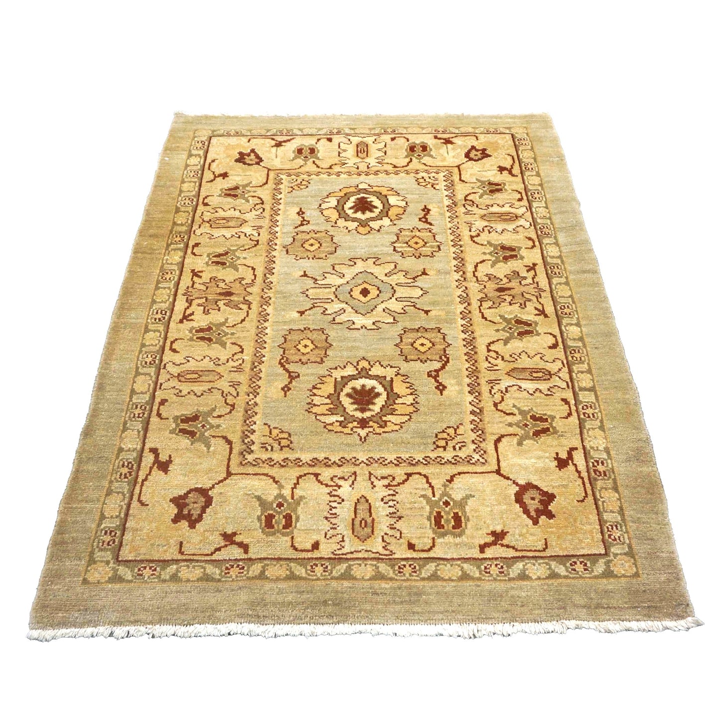 Persian Sultanabad Wool 4 x 5 Beige, Ivory & Red Handmade Area Rug #1140054