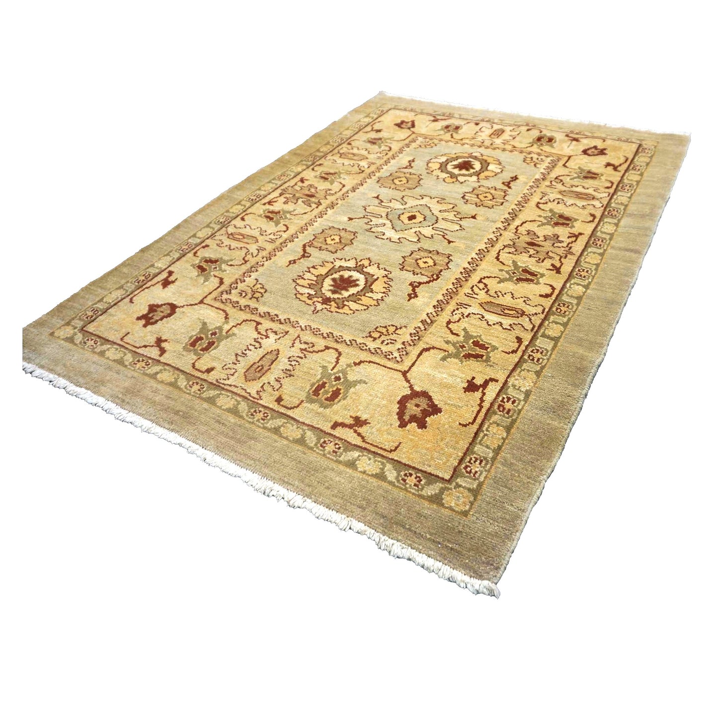 Persian Sultanabad Wool 4 x 5 Beige, Ivory & Red Handmade Area Rug #1140054