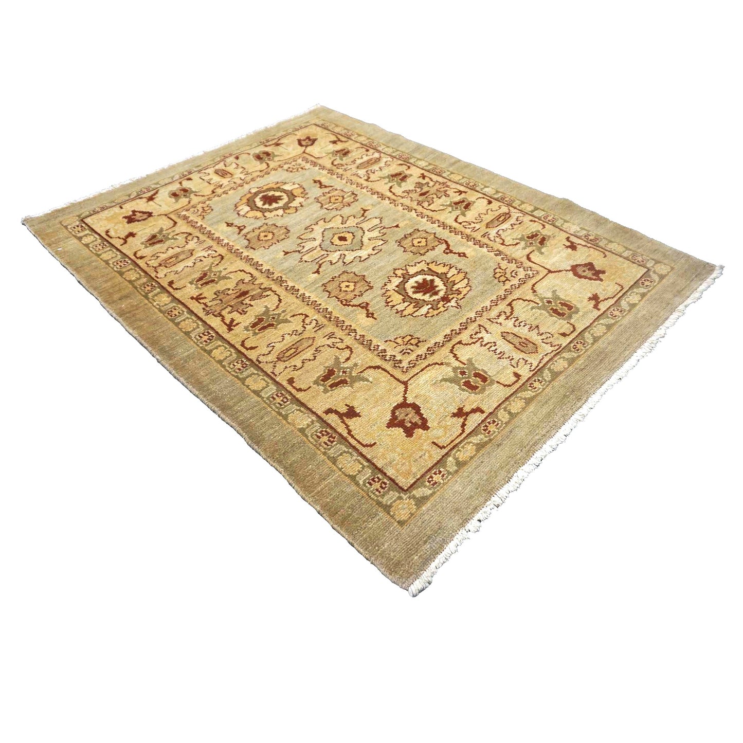 Persian Sultanabad Wool 4 x 5 Beige, Ivory & Red Handmade Area Rug #1140054