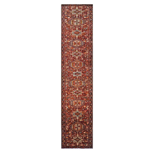 Antique Persian Karajeh Wool 3x15 Red, Navy & Ivory Handmade Runner Rug #1140070