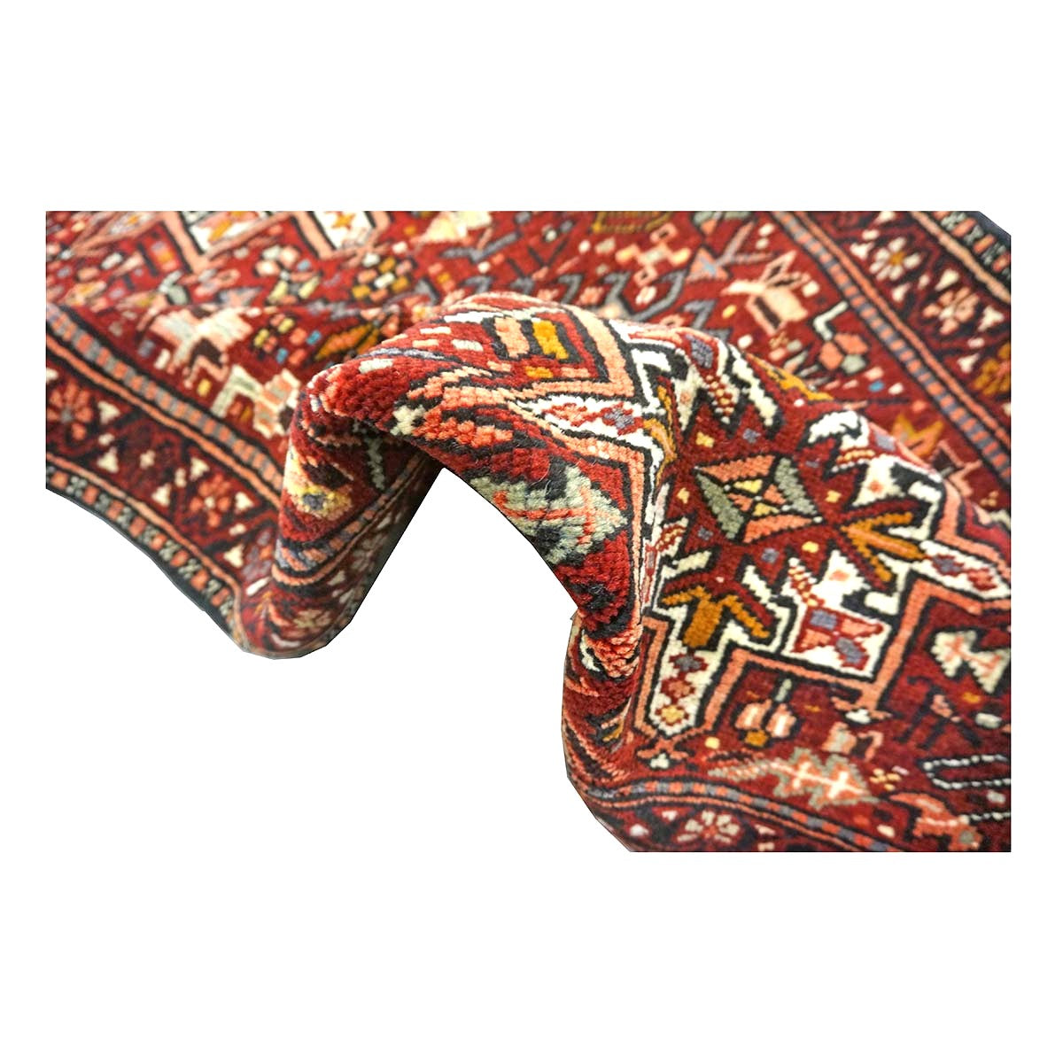 Antique Persian Karajeh Wool 3x15 Red, Navy & Ivory Handmade Runner Rug #1140070