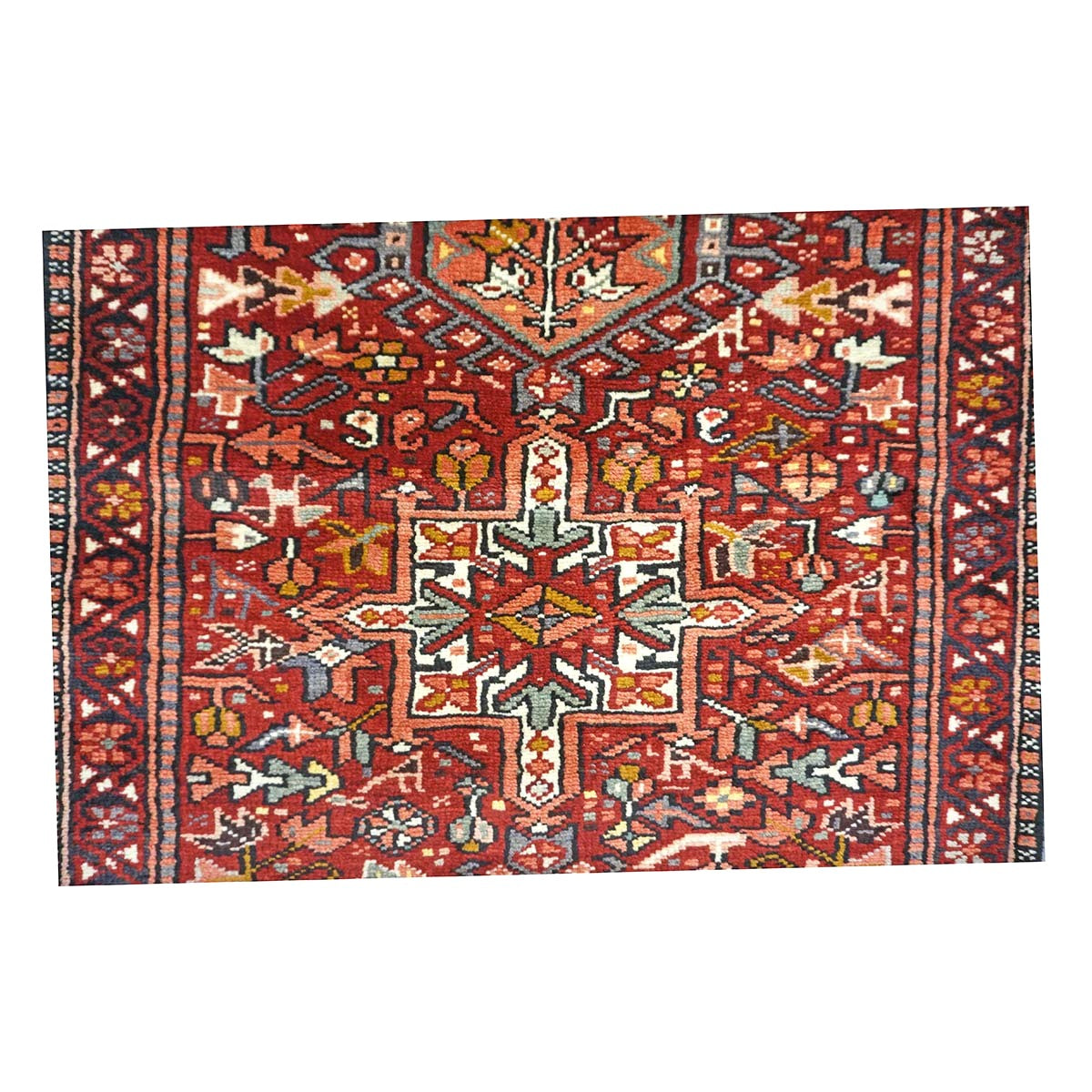 Antique Persian Karajeh Wool 3x15 Red, Navy & Ivory Handmade Runner Rug #1140070