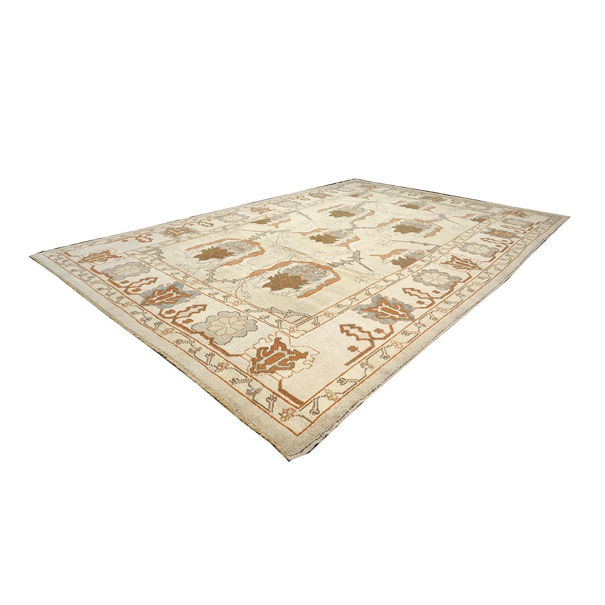 Turkish Oushak Wool 9x13 Gray, Ivory & Brown Handmade Wool Area Rug #1140109