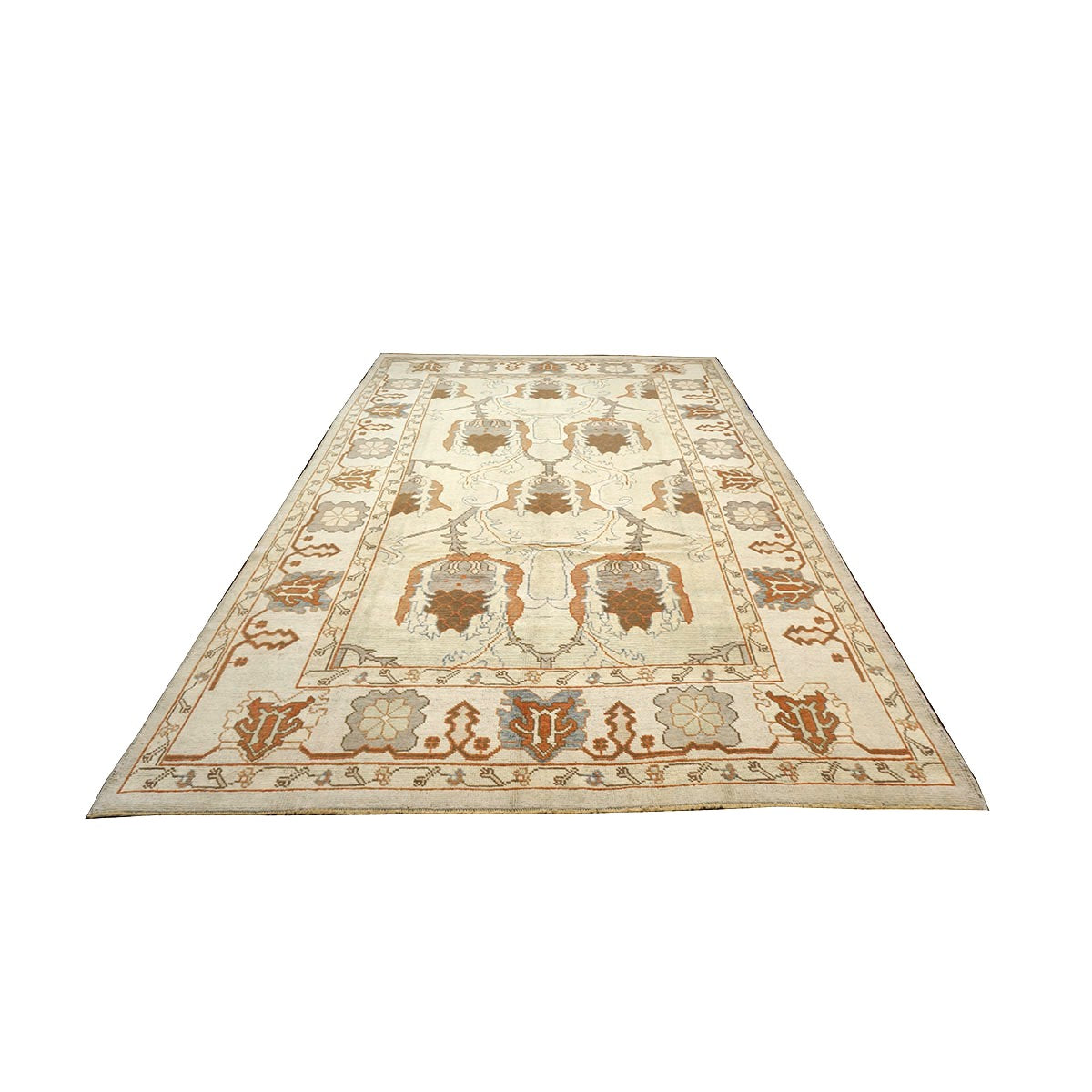 Turkish Oushak Wool 9x13 Gray, Ivory & Brown Handmade Wool Area Rug #1140109