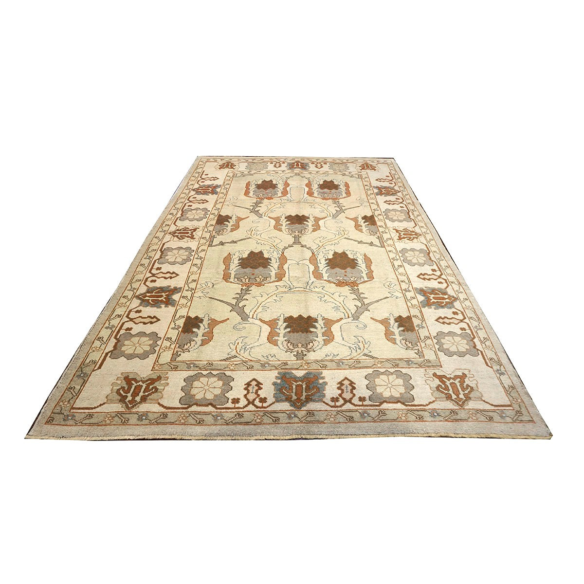 Turkish Oushak Wool 9x13 Gray, Ivory & Brown Handmade Wool Area Rug #1140109