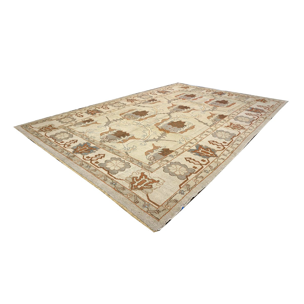Turkish Oushak Wool 9x13 Gray, Ivory & Brown Handmade Wool Area Rug #1140109