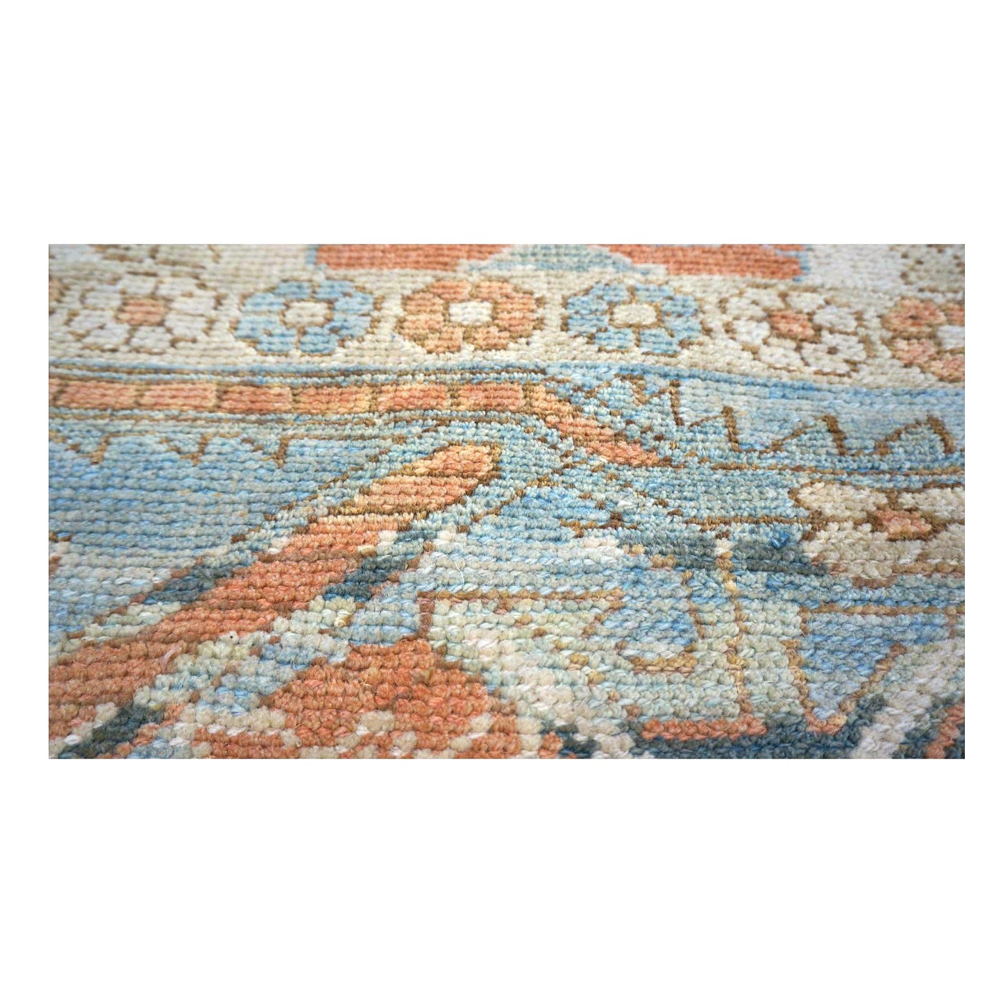21st Century Turkish Donegal Wool 10X13 Ivory, Blue & Orange Handmade Area Rug #1140172