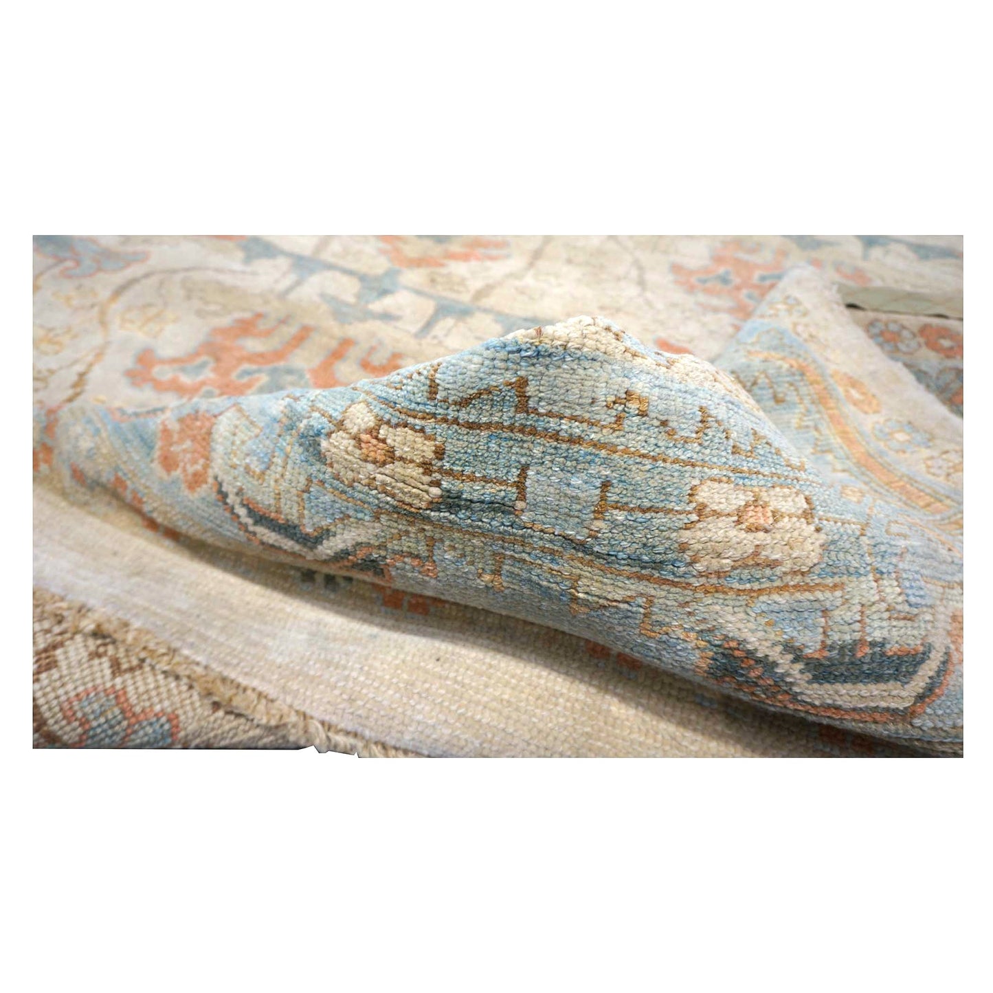 21st Century Turkish Donegal Wool 10X13 Ivory, Blue & Orange Handmade Area Rug #1140172
