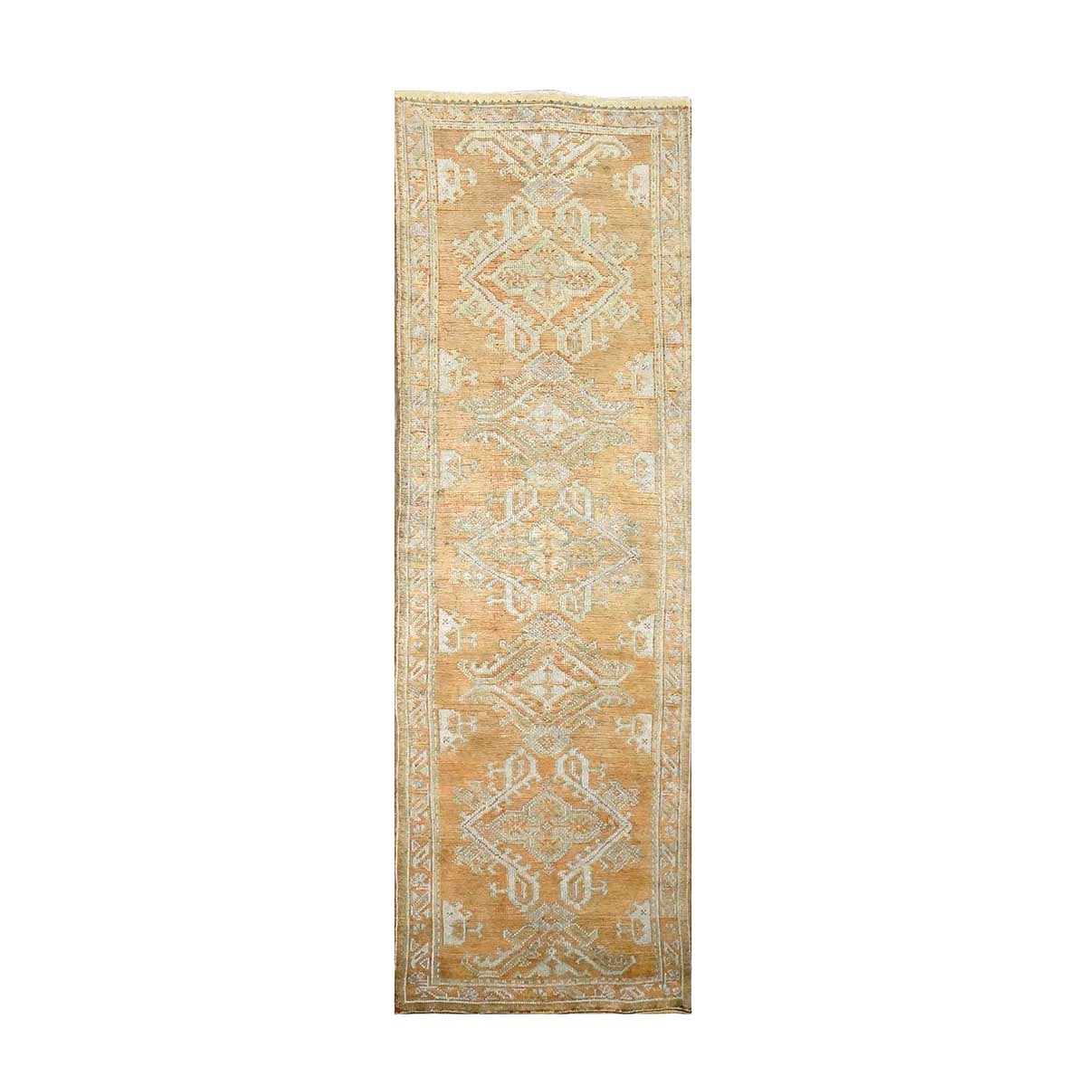 Antique Turkish Oushak 3X11 Golden Beige & Ivory Handmade Runner Rug #1140253