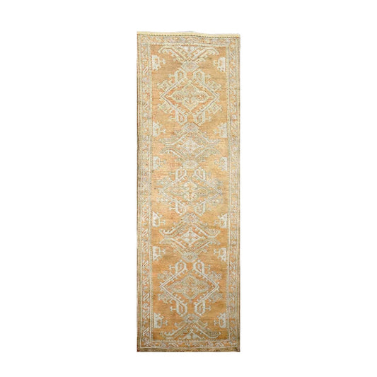 Antique Turkish Oushak 3X11 Golden Beige & Ivory Handmade Runner Rug #1140253