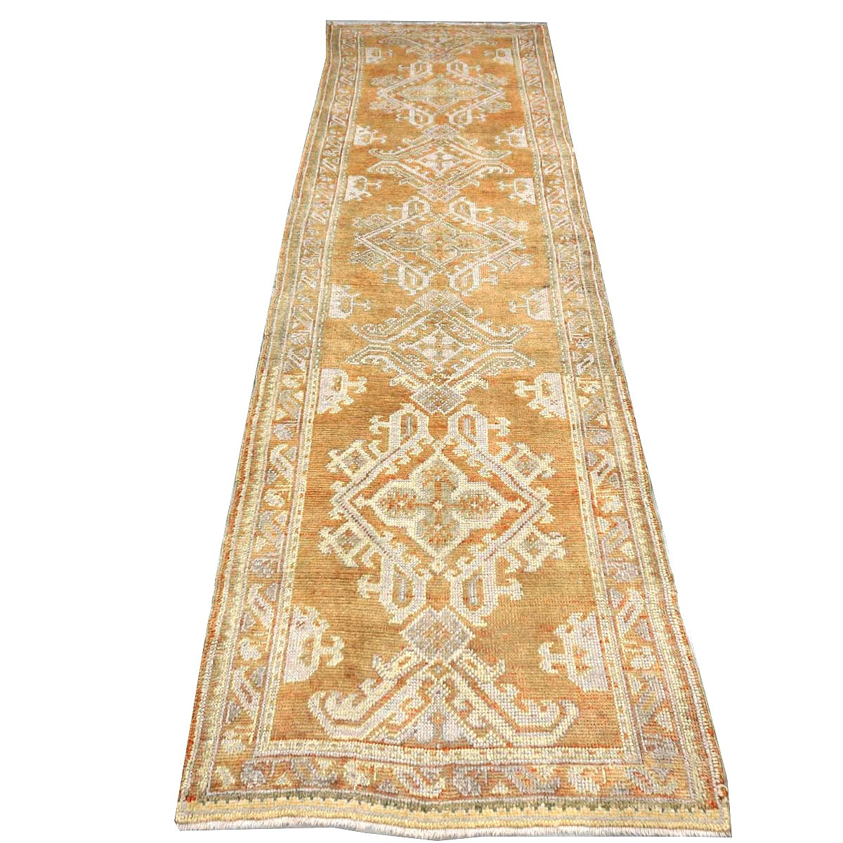 Antique Turkish Oushak 3X11 Golden Beige & Ivory Handmade Runner Rug #1140253