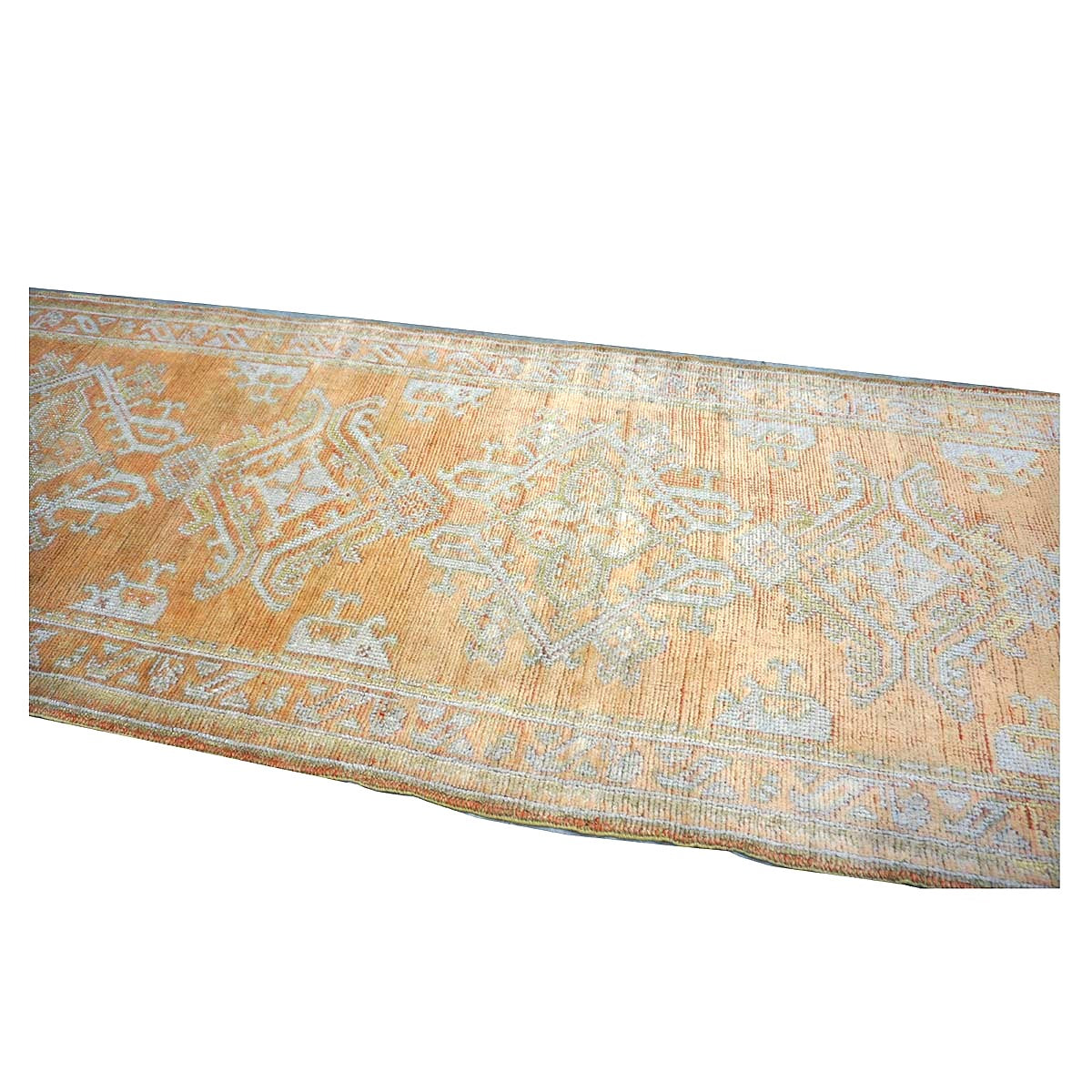 Antique Turkish Oushak 3X11 Golden Beige & Ivory Handmade Runner Rug #1140253