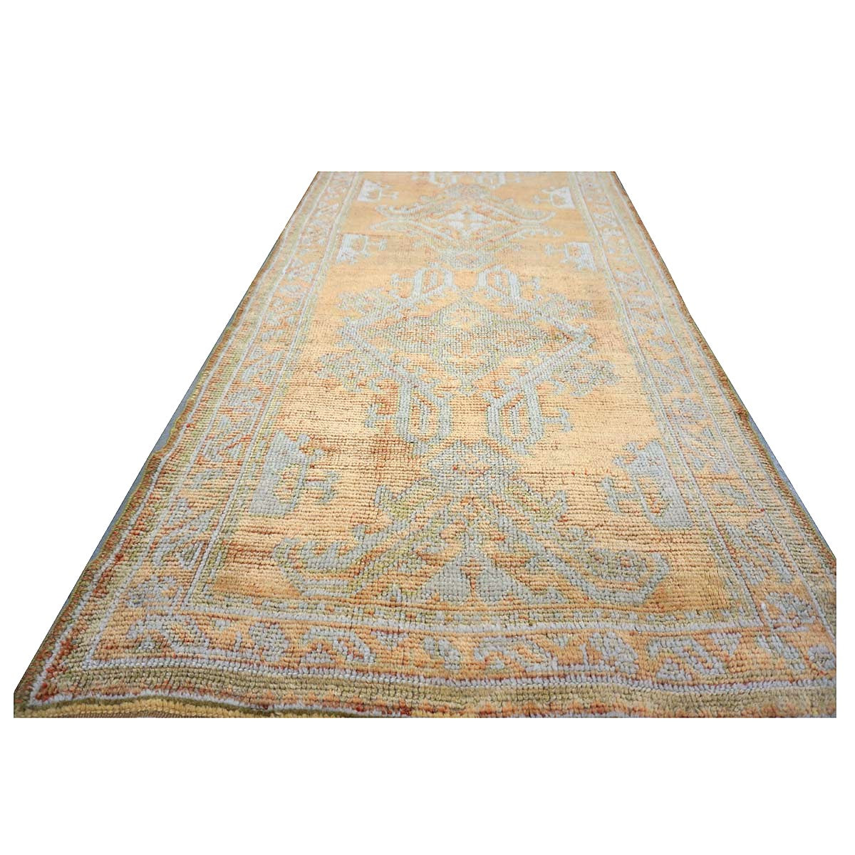 Antique Turkish Oushak 3X11 Golden Beige & Ivory Handmade Runner Rug #1140253