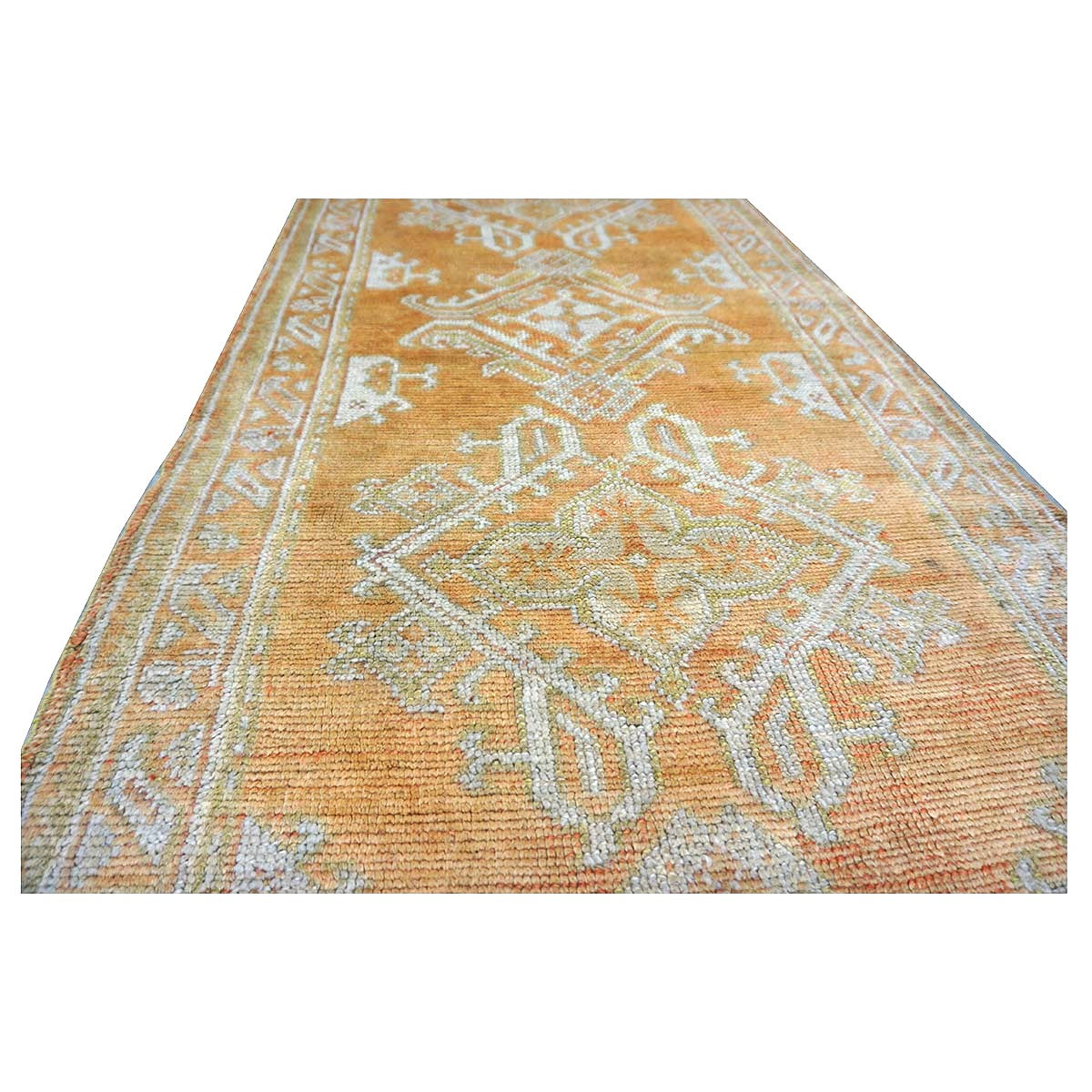 Antique Turkish Oushak 3X11 Golden Beige & Ivory Handmade Runner Rug #1140253