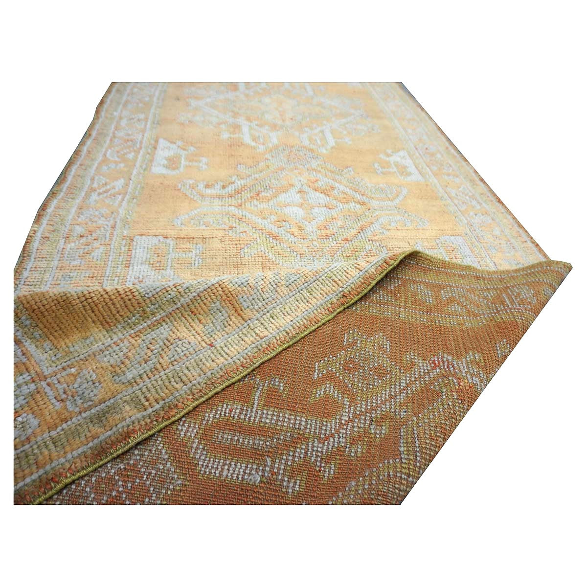 Antique Turkish Oushak 3X11 Golden Beige & Ivory Handmade Runner Rug #1140253