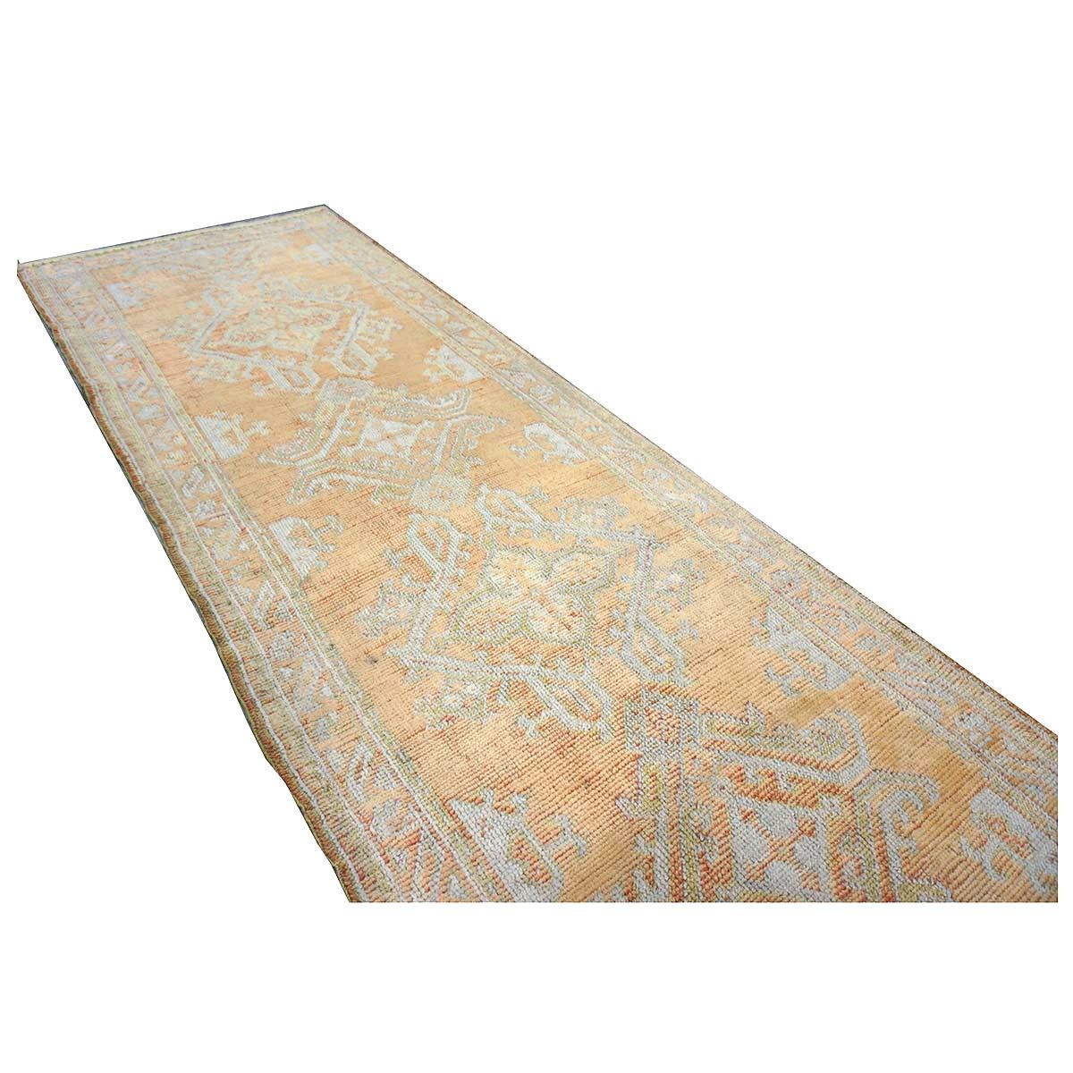 Antique Turkish Oushak 3X11 Golden Beige & Ivory Handmade Runner Rug #1140253