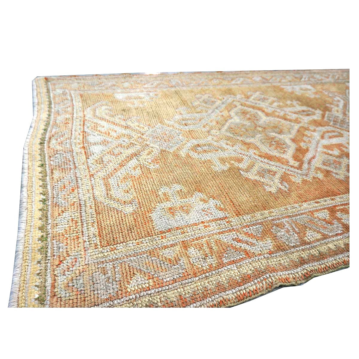 Antique Turkish Oushak 3X11 Golden Beige & Ivory Handmade Runner Rug #1140253