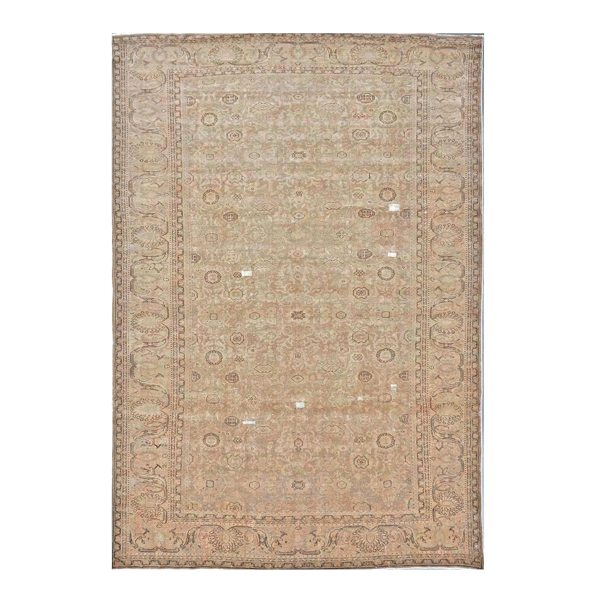 Antique Distressed Persian Malayer Wool 9x13 Beige, Taupe & Black Handmade Area Rug #1140267