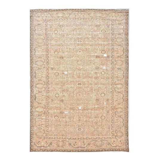 Antique Distressed Persian Malayer Wool 9x13 Beige, Taupe & Black Handmade Area Rug #1140267