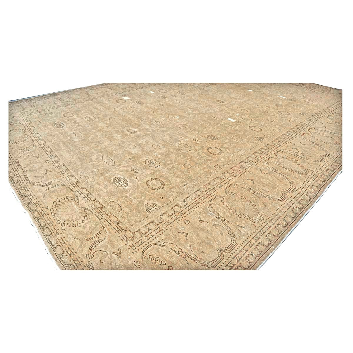Antique Distressed Persian Malayer Wool 9x13 Beige, Taupe & Black Handmade Area Rug #1140267