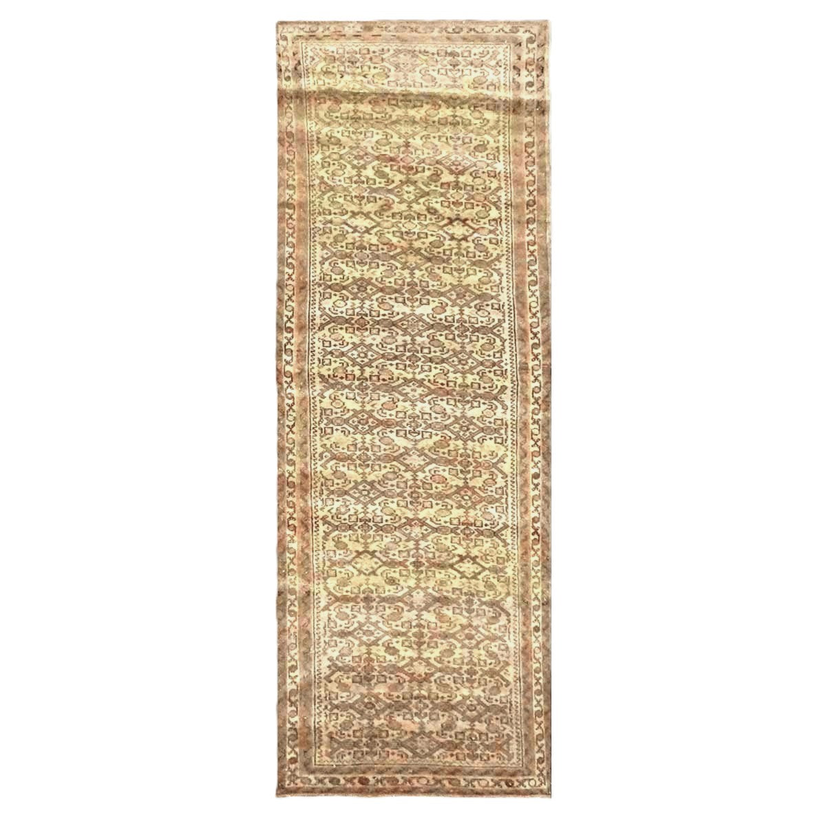 Persian Malayer Wool 2x8 Ivory & Taupe Handmade Runner Rug #1140270