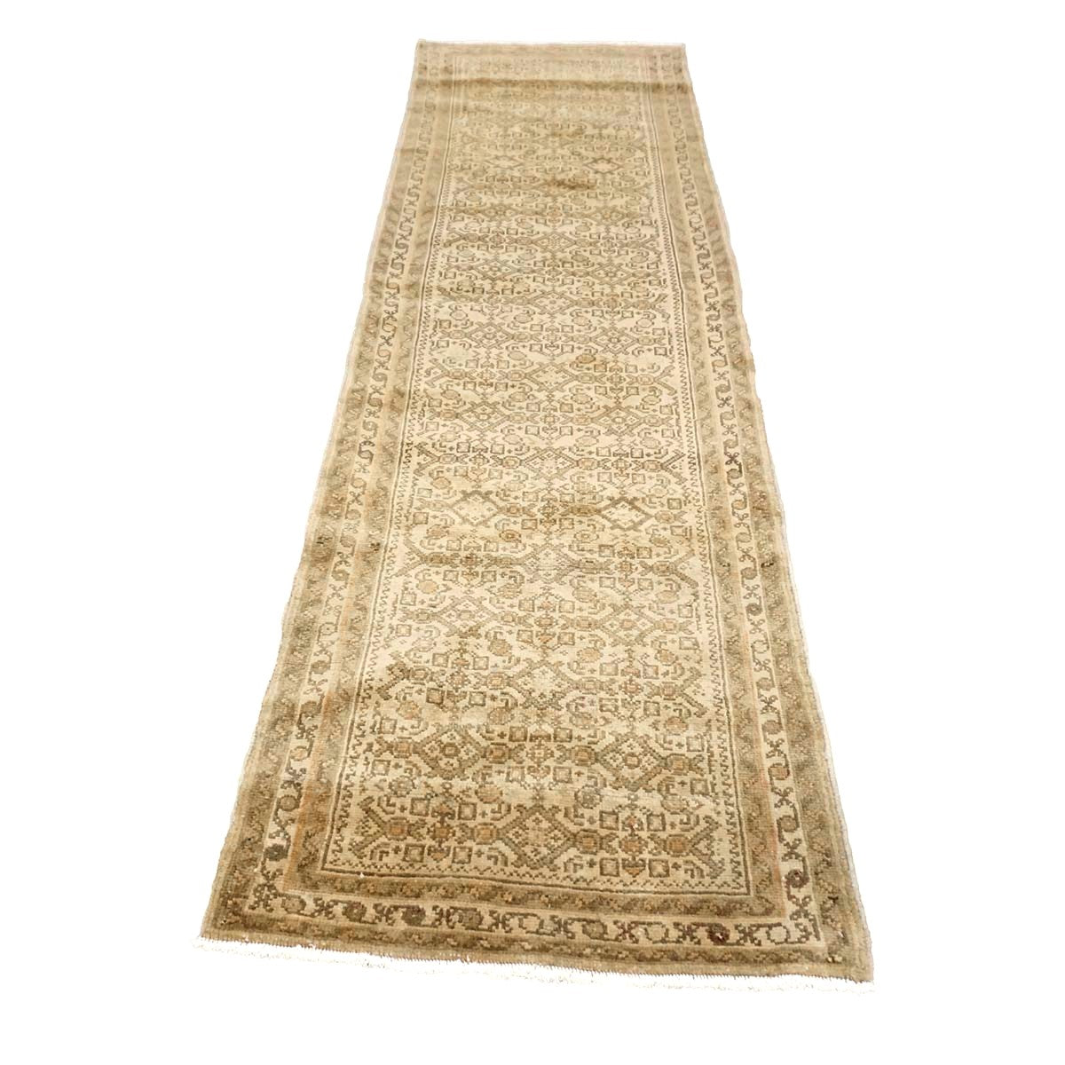 Persian Malayer Wool 2x8 Ivory & Taupe Handmade Runner Rug #1140270