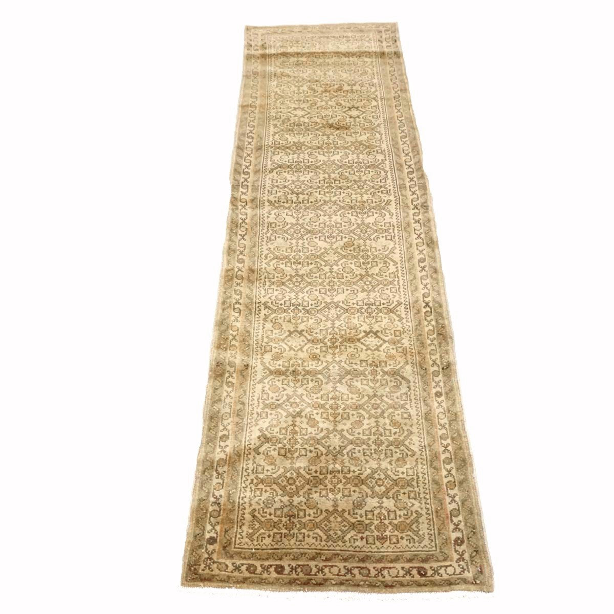 Persian Malayer Wool 2x8 Ivory & Taupe Handmade Runner Rug #1140270