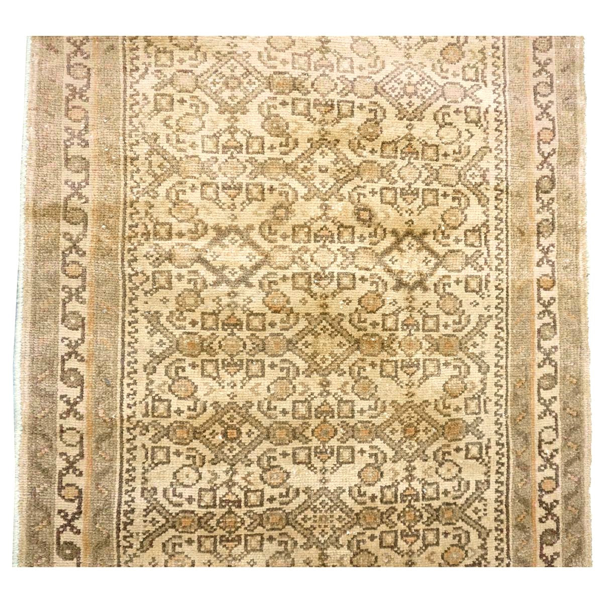 Persian Malayer Wool 2x8 Ivory & Taupe Handmade Runner Rug #1140270