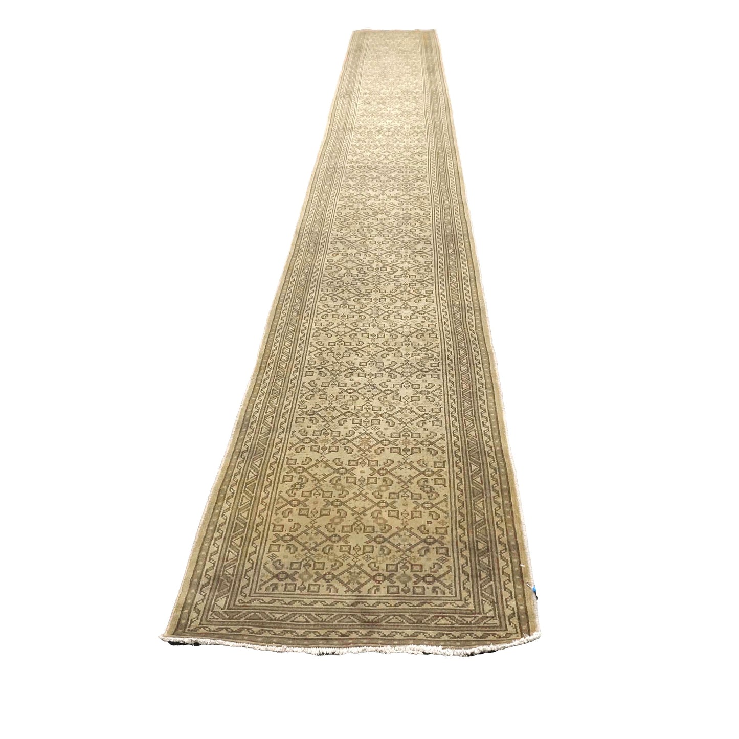 Antique Persian Malayer Wool 2x19 Tan & Taupe Handmade Runner Rug #1140303