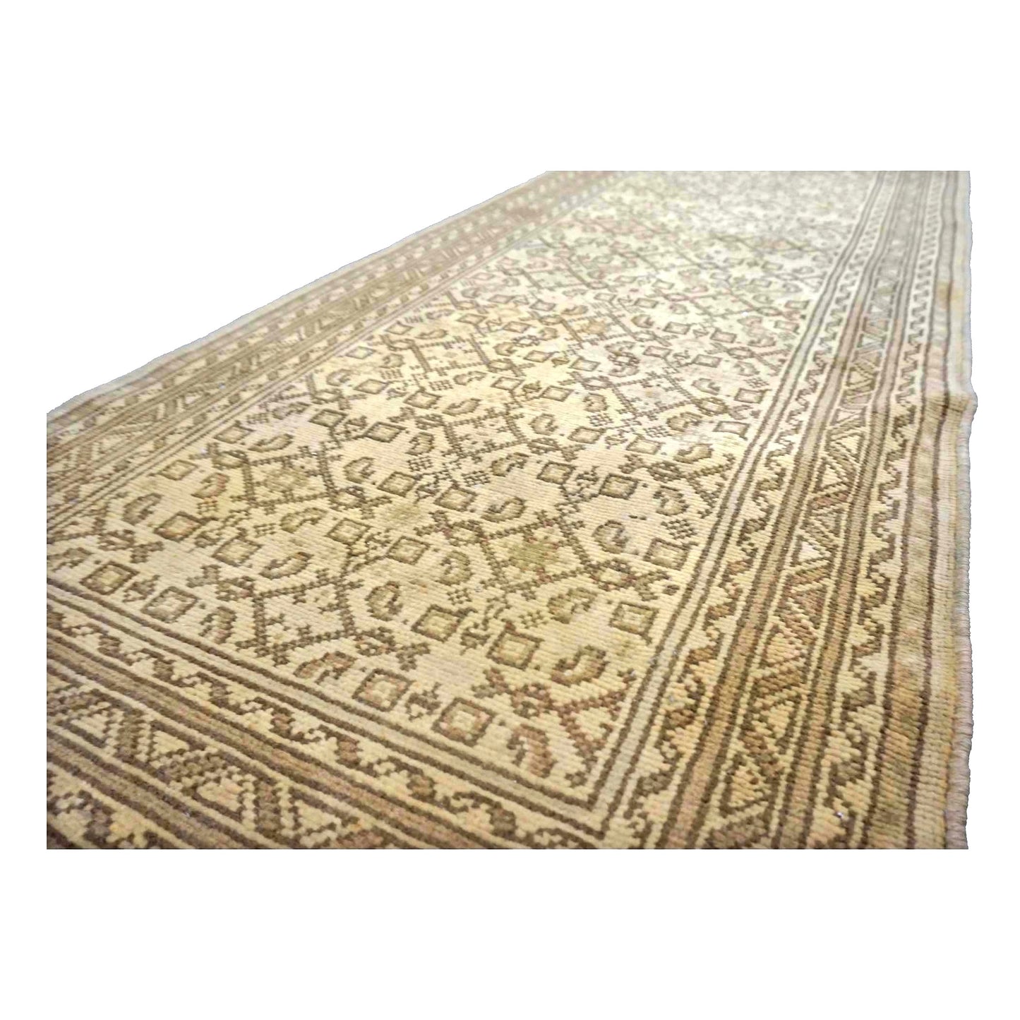 Antique Persian Malayer Wool 2x19 Tan & Taupe Handmade Runner Rug #1140303