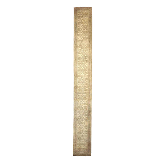Antique Persian Malayer Wool 2x19 Tan & Taupe Handmade Runner Rug #1140303