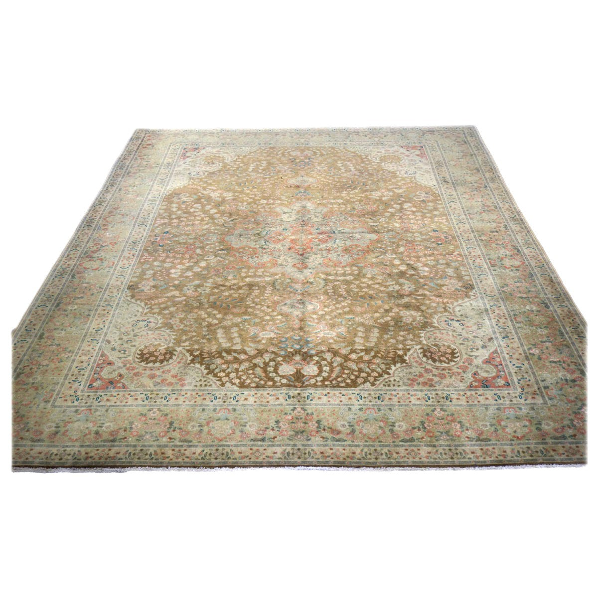 Antique Persian Tabriz Wool 7x9 Tan & Olive Handmade Area Rug #1140329