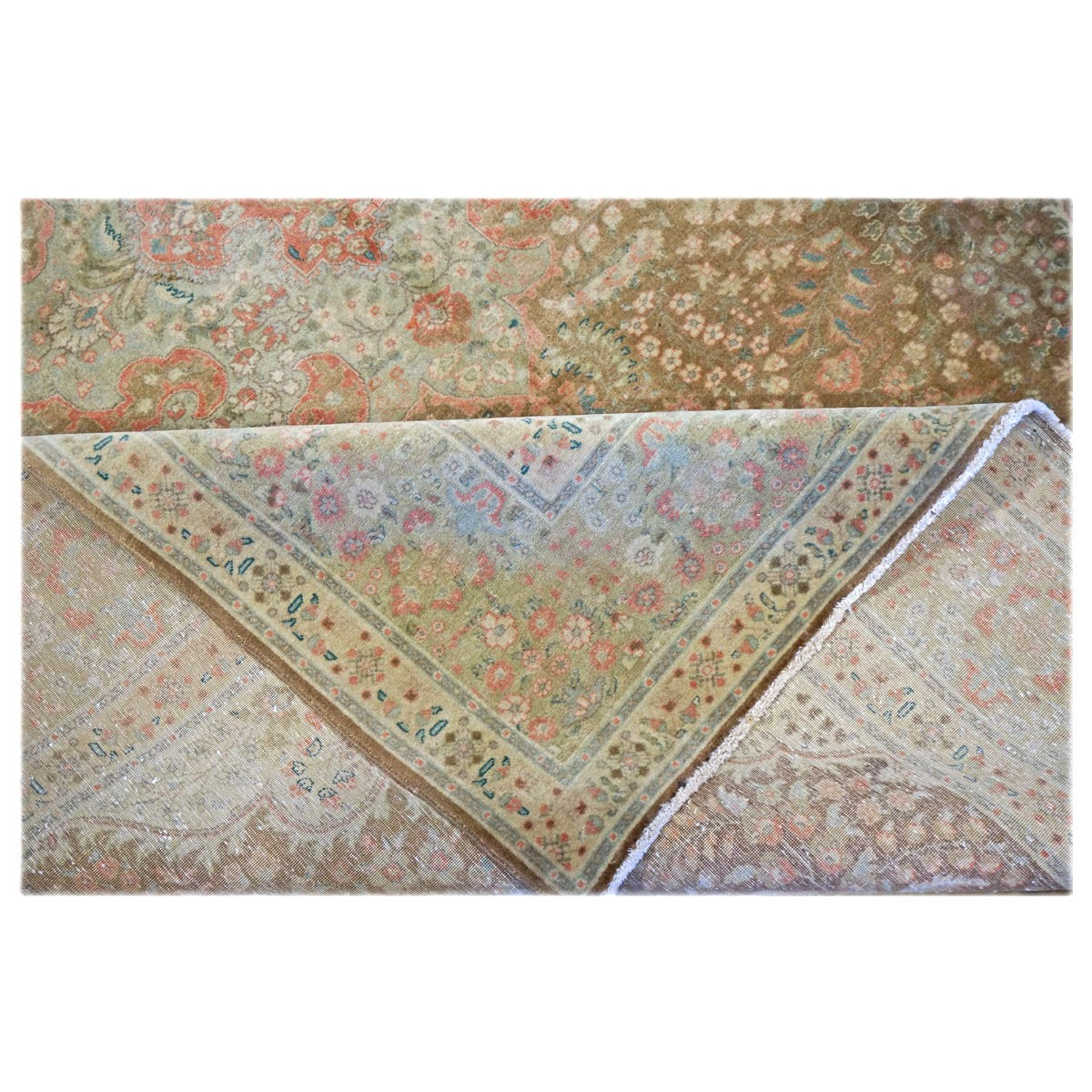 Antique Persian Tabriz Wool 7x9 Tan & Olive Handmade Area Rug #1140329