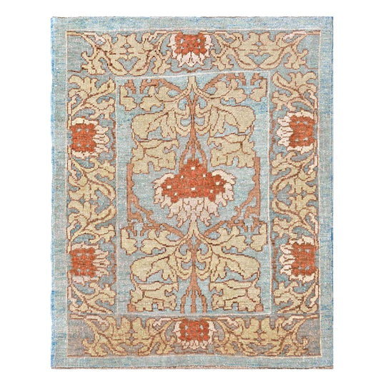 Turkish Donegal Wool 4x6 Light Blue, Beige & Rust Handmade Area Rug #1140366