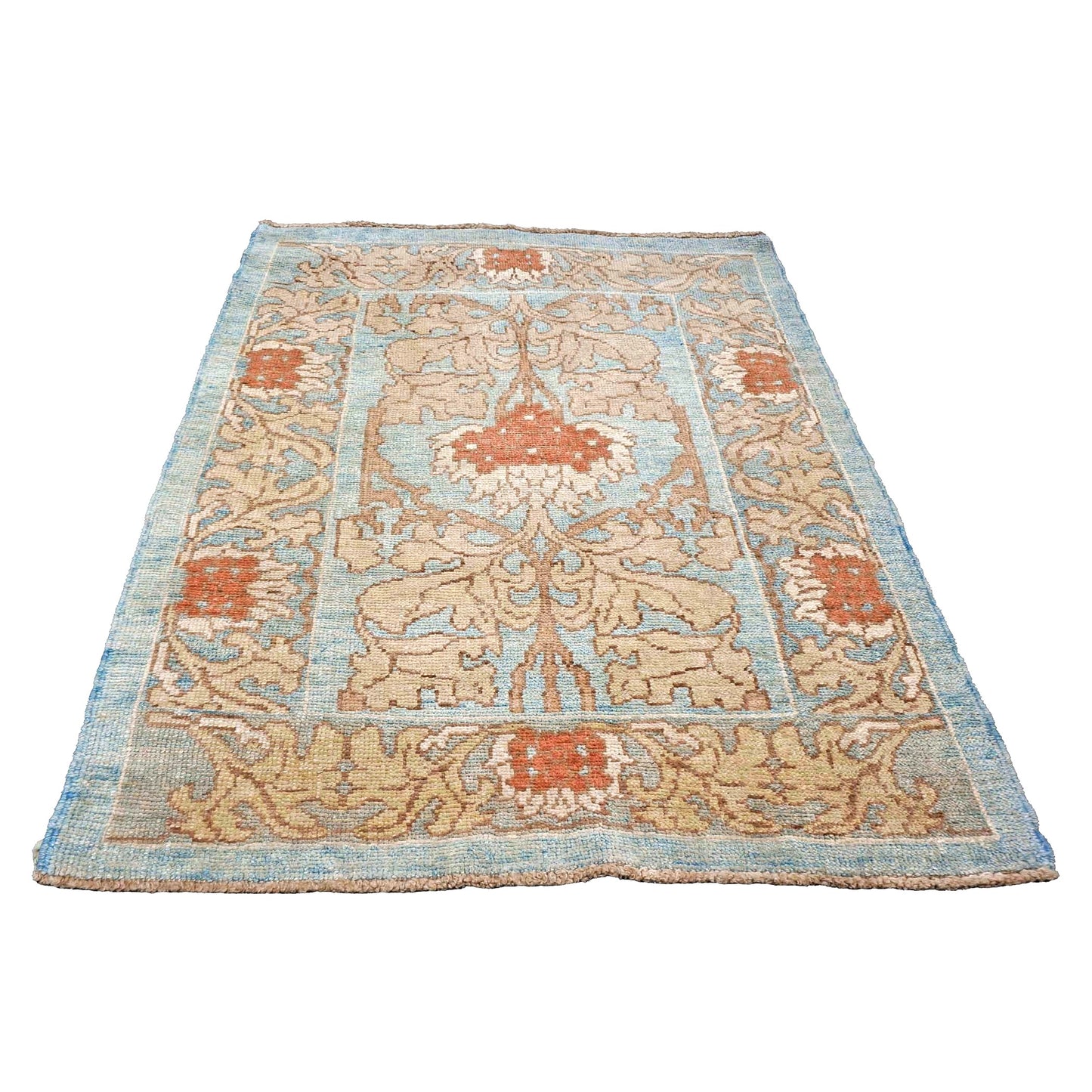 Turkish Donegal Wool 4x6 Light Blue, Beige & Rust Handmade Area Rug #1140366