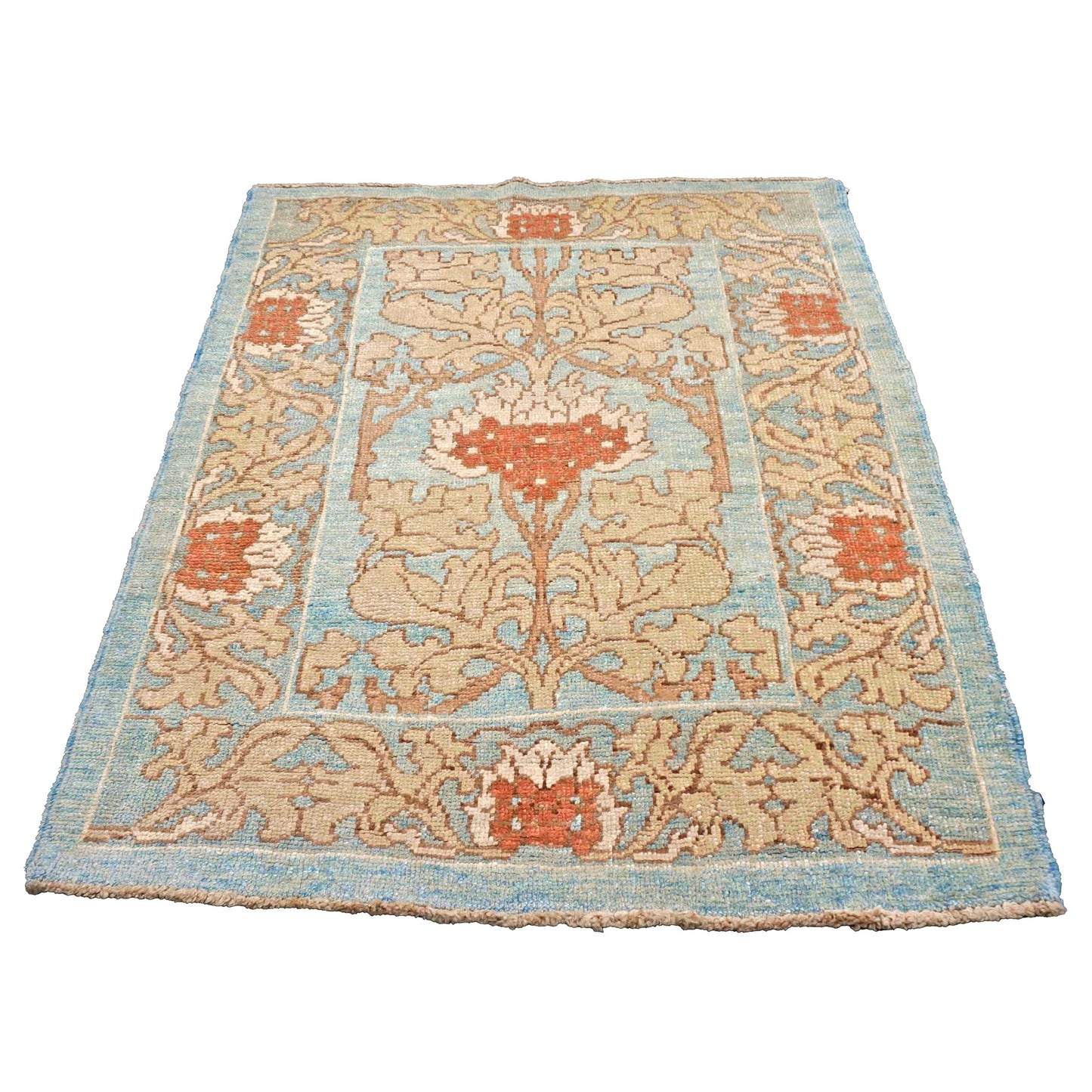 Turkish Donegal Wool 4x6 Light Blue, Beige & Rust Handmade Area Rug #1140366