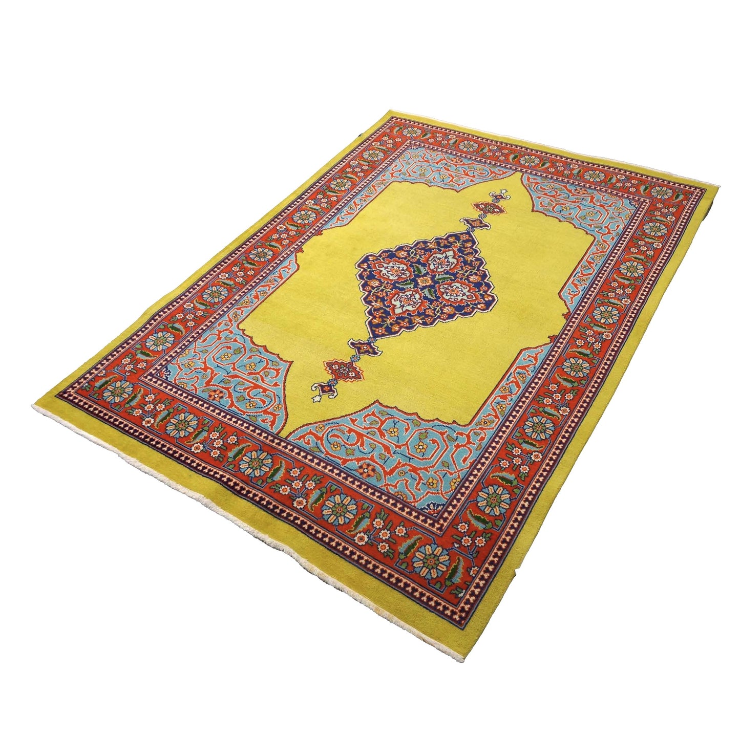 Persian Tabriz Wool 5x6 Mustard, Blue & Red Handmade Area Rug # 1140373