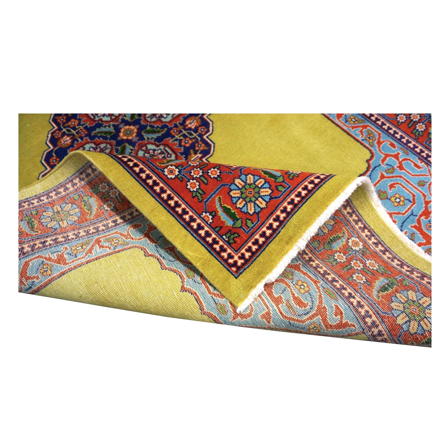 Persian Tabriz Wool 5x6 Mustard, Blue & Red Handmade Area Rug # 1140373