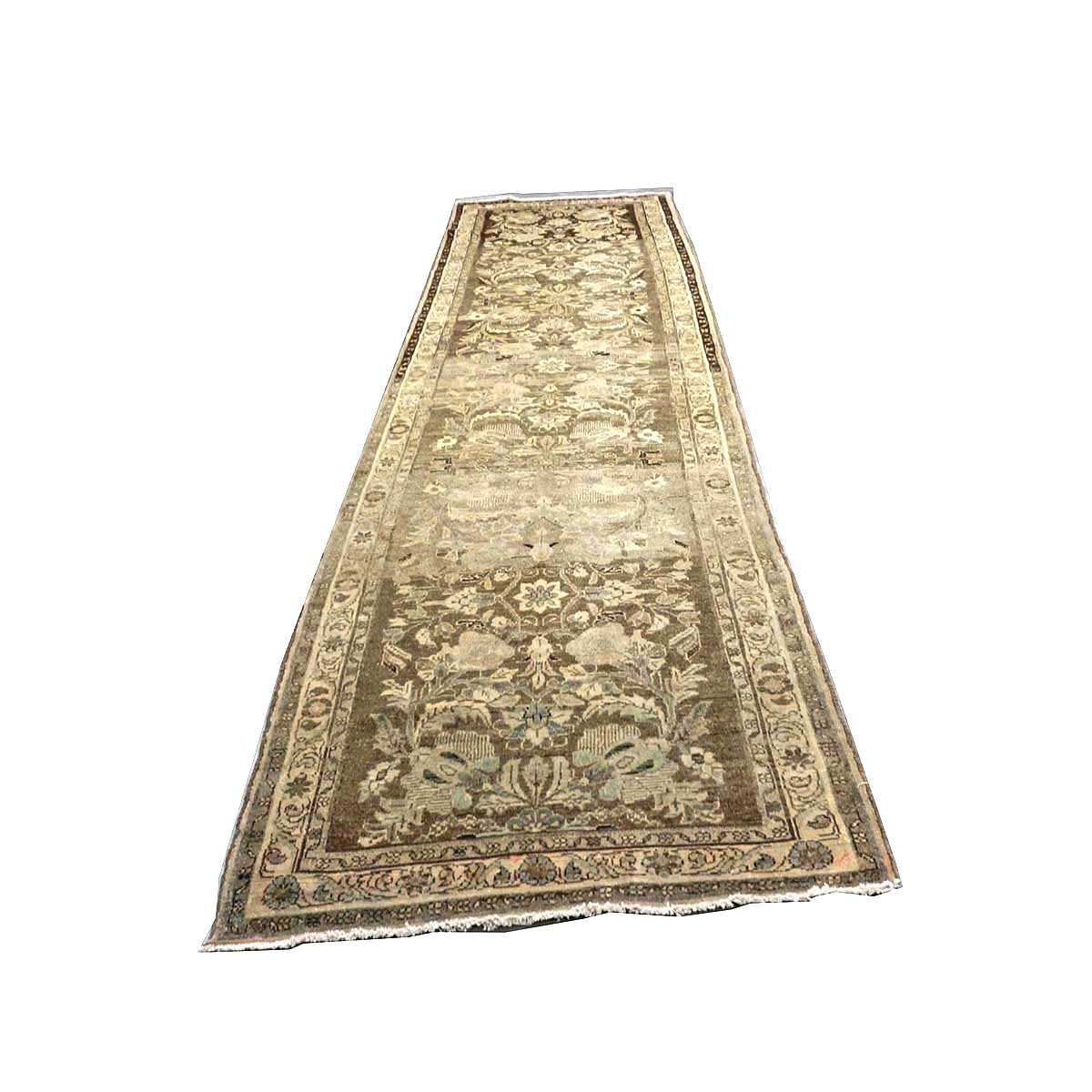 Antique Persian Malayer Wool 3x11 Camel & Brown Handmade Runner Rug #1140375