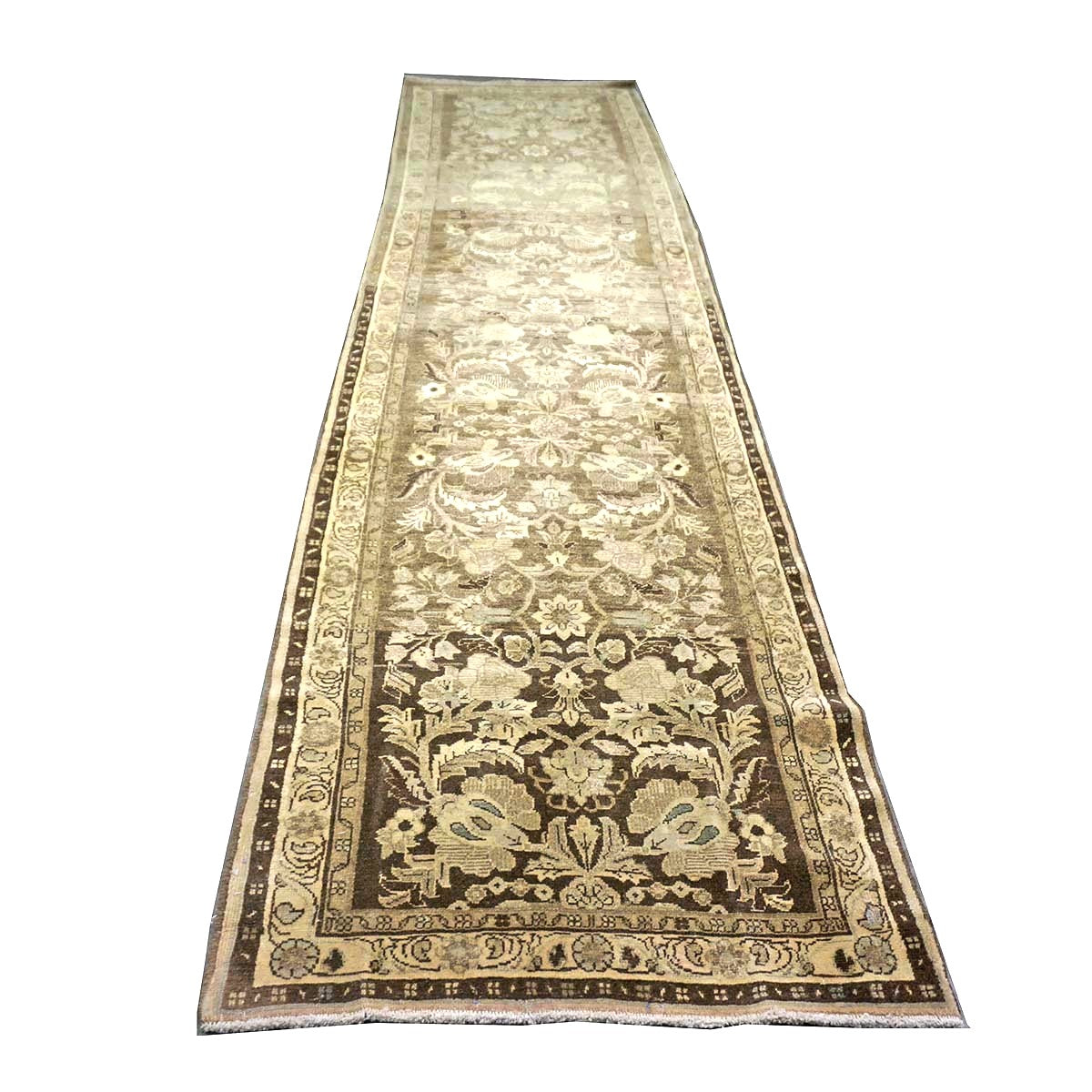 Antique Persian Malayer Wool 3x11 Camel & Brown Handmade Runner Rug #1140375