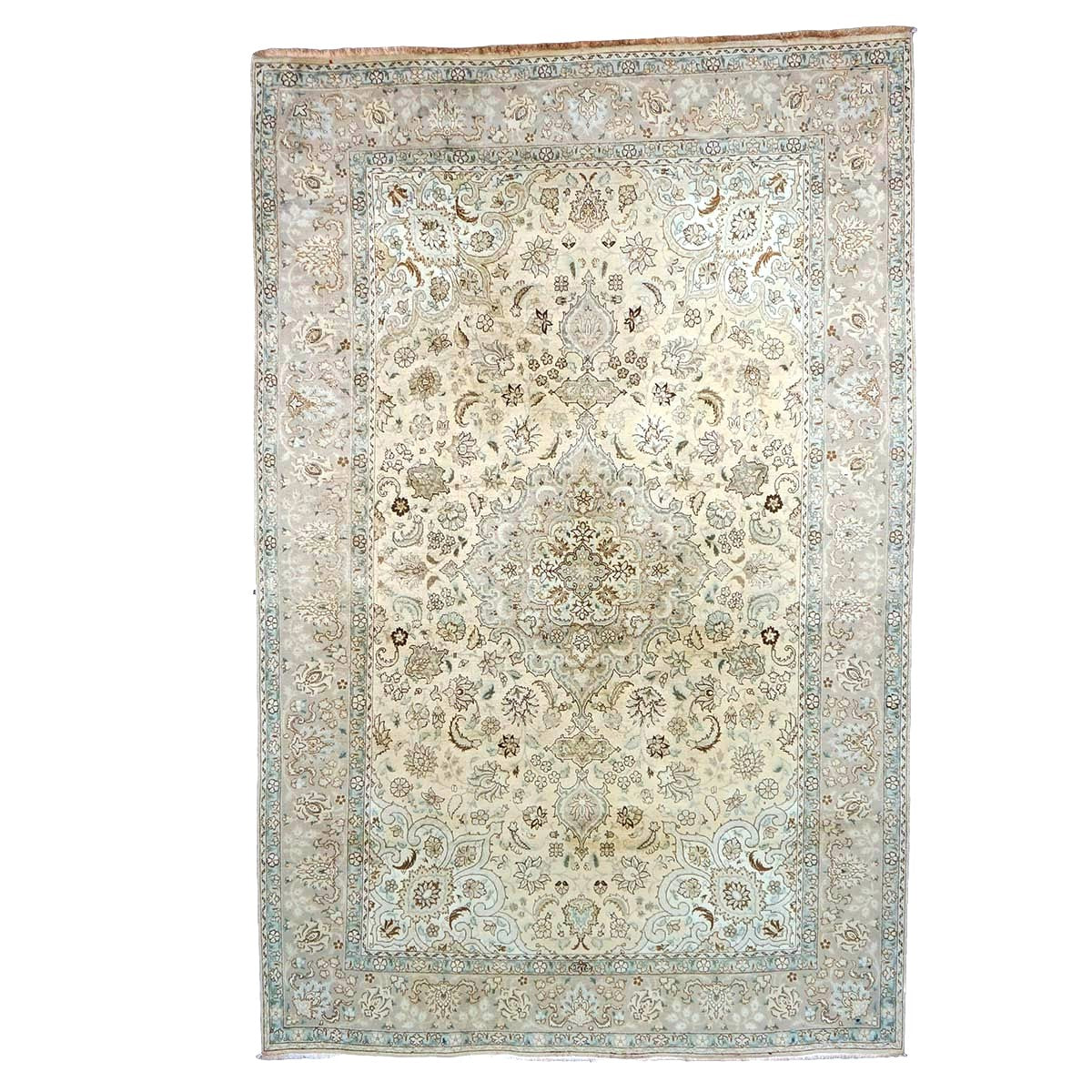 Antique Persian Tabriz Wool 6x10 Ivory, Grey & Light Blue Handmade Area Rug #1140393