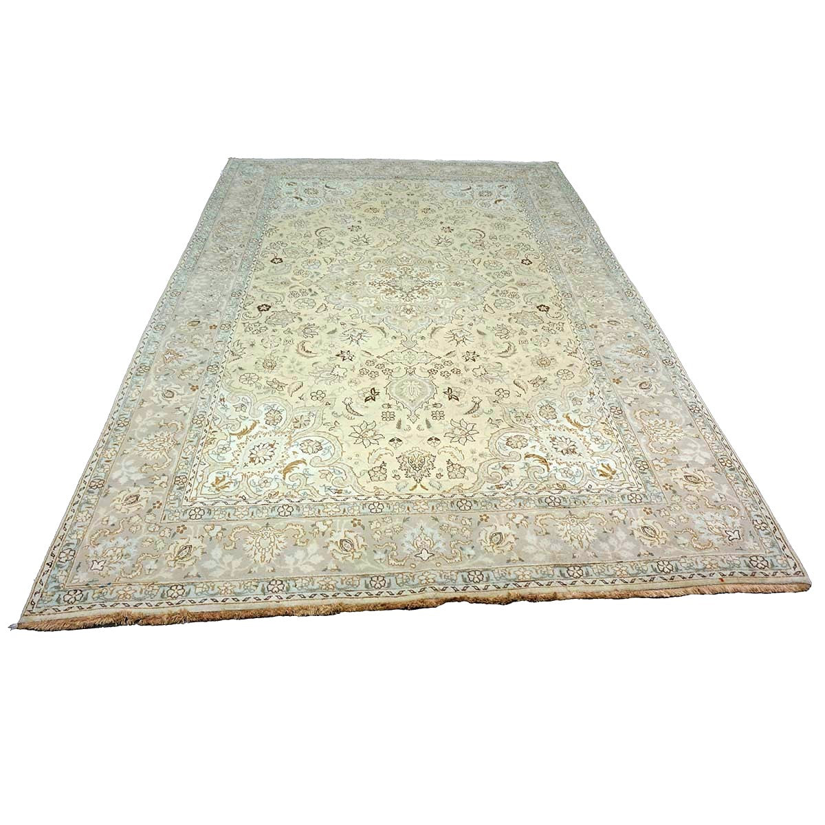 Antique Persian Tabriz Wool 6x10 Ivory, Grey & Light Blue Handmade Area Rug #1140393
